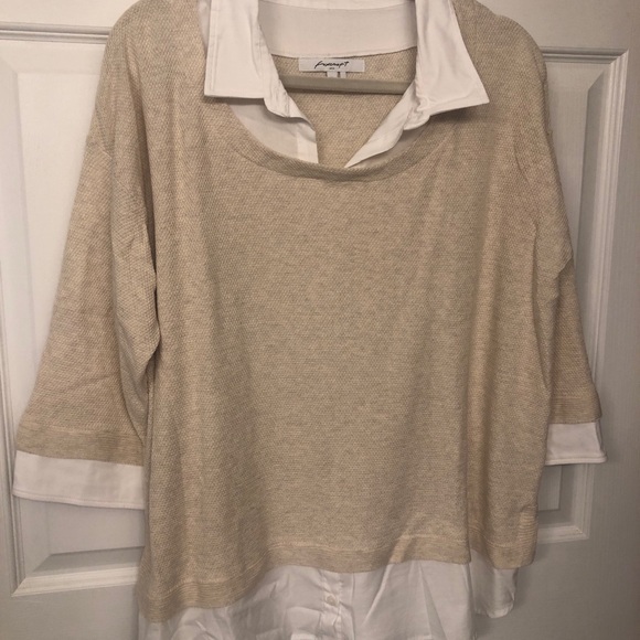 NWOT…Foxcroft Beige and white 2fer sweater top. Size XL. - Picture 1 of 11